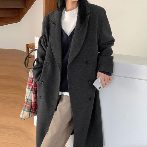 灰色长款大衣外套厚2025秋冬新款
