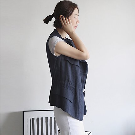 2026韩版亚麻料马甲女薄款夏天外穿短款马夹宽松坎肩收腰背心外搭