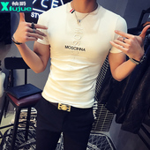 t恤夏季 衣服圆领时尚 韩版 2020男短袖 潮流修身 刺绣男士 休闲体恤衫