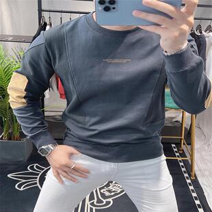 圆领休闲潮流时尚 拼接卫衣男个性 百搭上衣服 新款 欧洲站2024年秋季