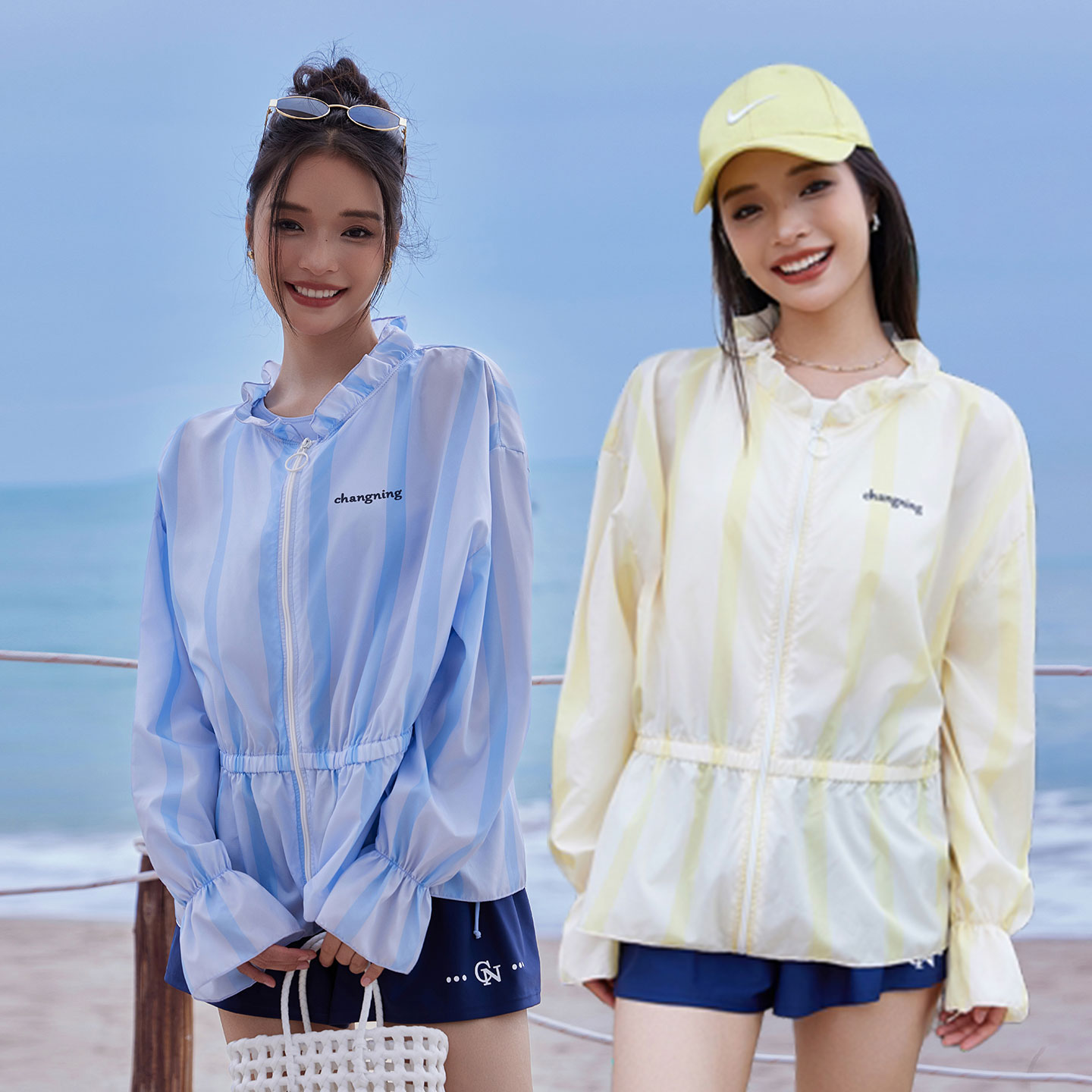 夏季女分体三件套防晒连帽泳衣