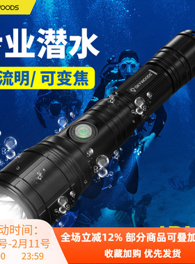 SKYWOODS D6S潜水照明手电筒潜水电筒1400流明水肺深潜夜潜