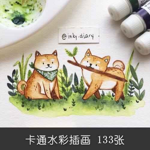 A705手绘可爱设计素材插画水彩卡通动物133张萌系绘画图片
