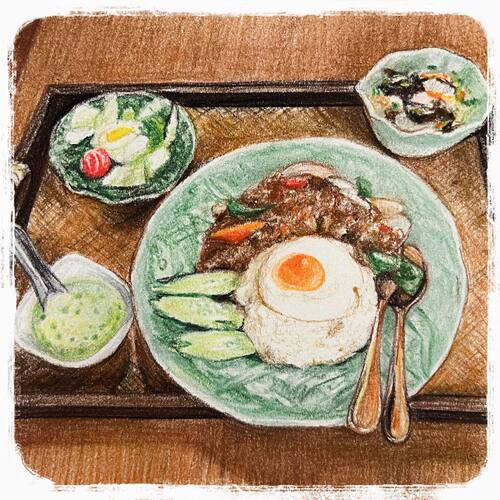 D962绿色手绘餐厅美食食物寿司设计素材饭团插画速食素材图片