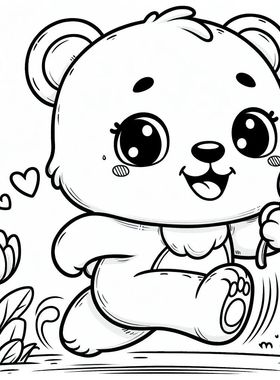 m884小熊动物黑白线稿绘画临摹素材41张儿童美术打印图片电子版