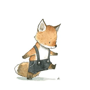 A440卡通画小动物水彩插画素材小狐狸拟人小动物绘画电子图