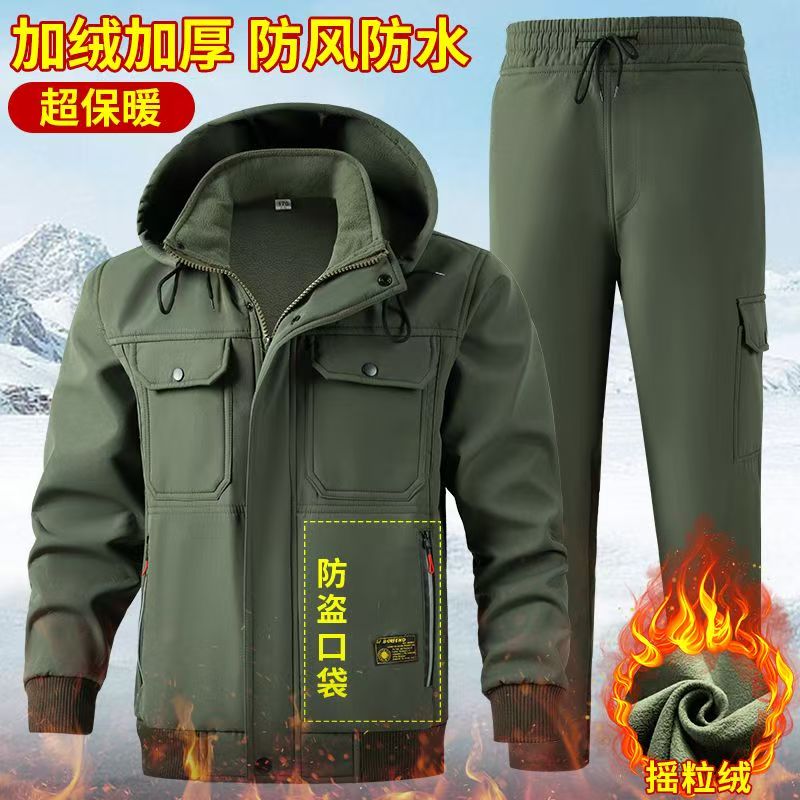 秋冬加绒加厚工作服套装/单件防风防水耐磨劳保建筑保暖耐脏工装