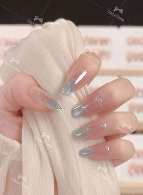 【蓝眼泪】蓝色指尖猫眼渐变纯手工穿戴甲可重复使用甲片