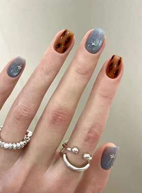 【蓝色豹纹】气质秋冬琥珀晕染高级感显白穿戴甲ins风美甲