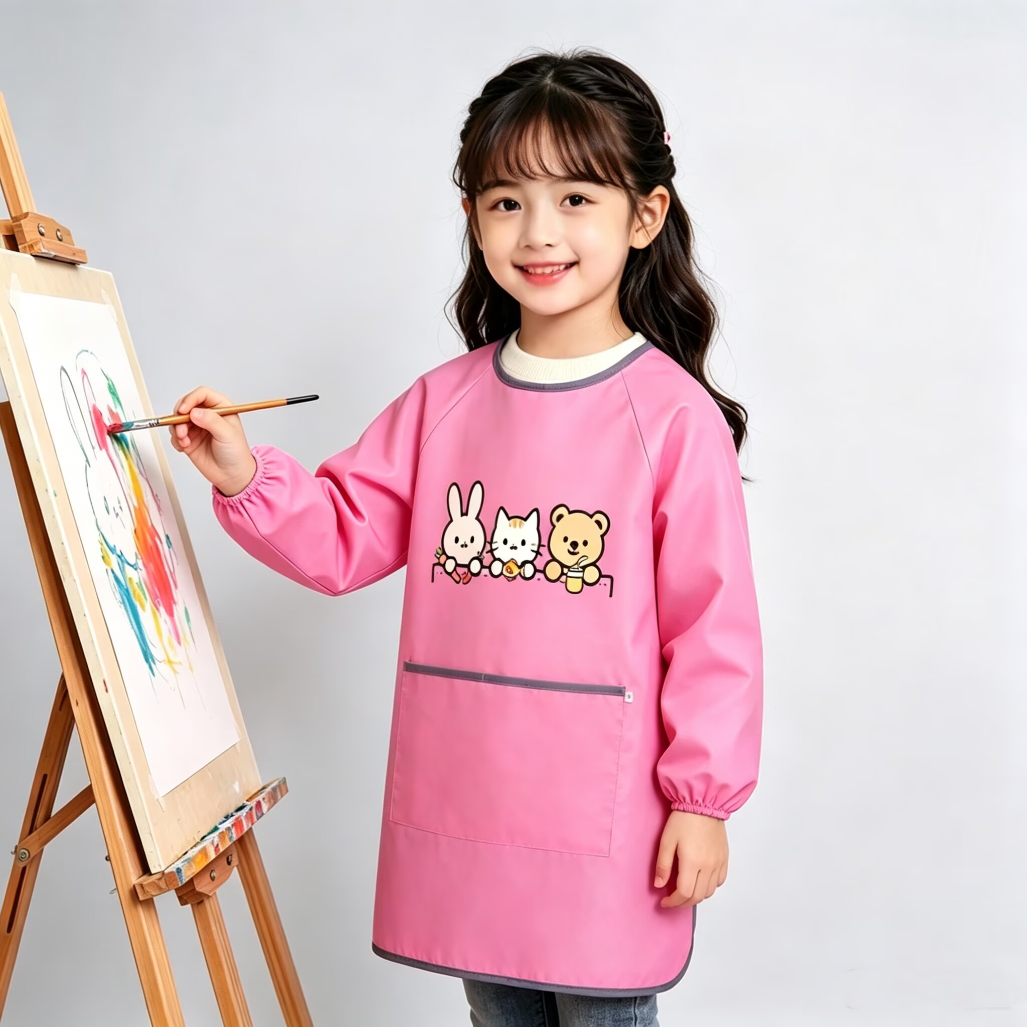 儿童防水画画围兜中大童儿童罩衣男女宝宝画画罩衣幼儿园定制印字