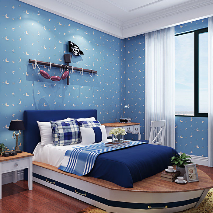 Non-woven wallpaper Blue Star Moon boy Girls Bedroom wallpaper Cartoon Children's room wallpaperin the Decoration main material , Wallpaper , Non-woven wallpaper  category - from Buy2taobao.com to provide professional Taobao agent buy service