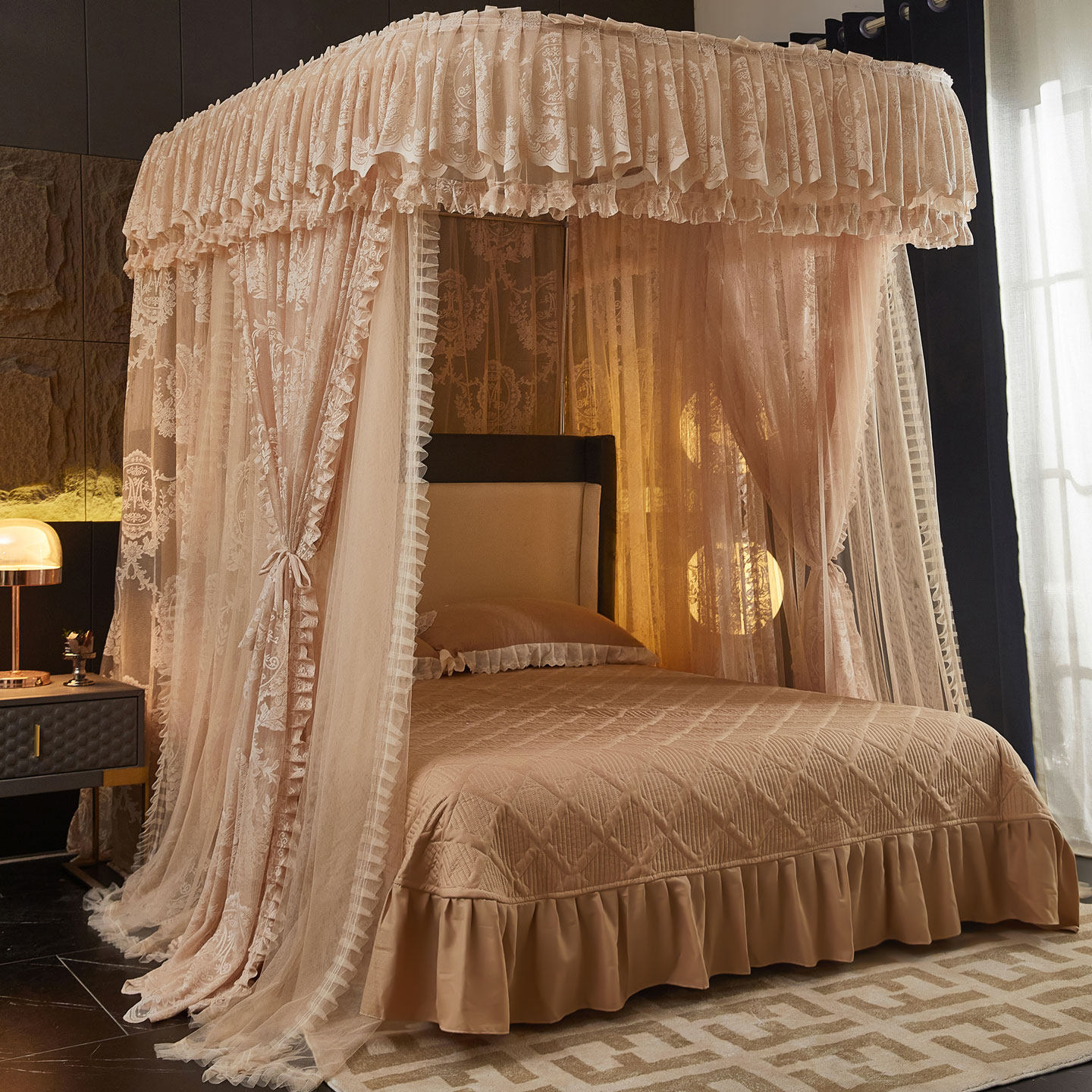 三开门加密双层纱加厚双轨道支架