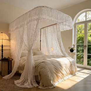 2026新款法式宫廷U型导轨蚊帐家用三开门卧室防尘顶床幔伸缩支架