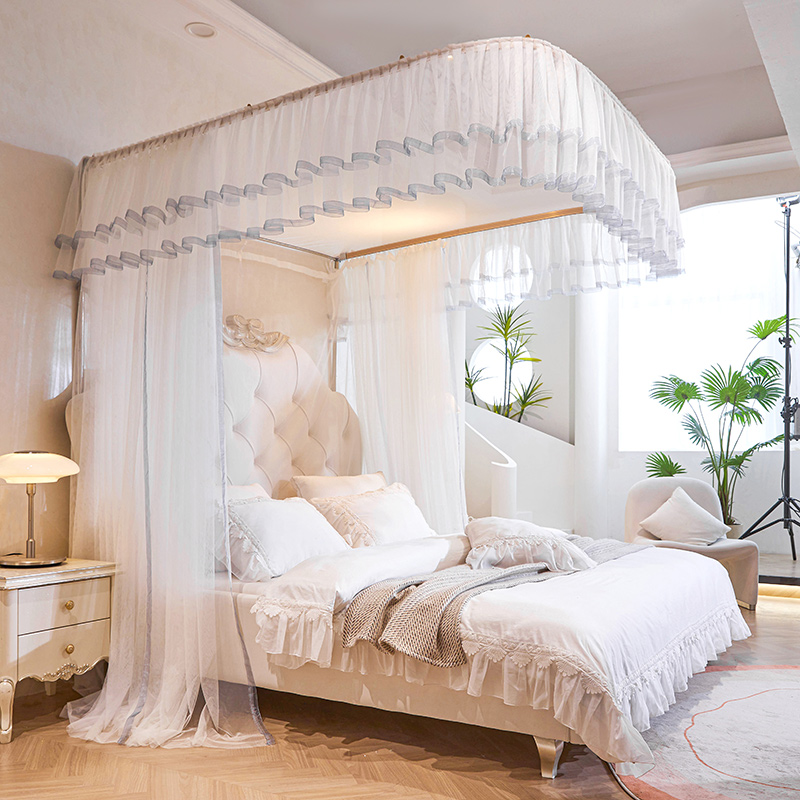 双层花边u型导轨公主风蚊帐床幔