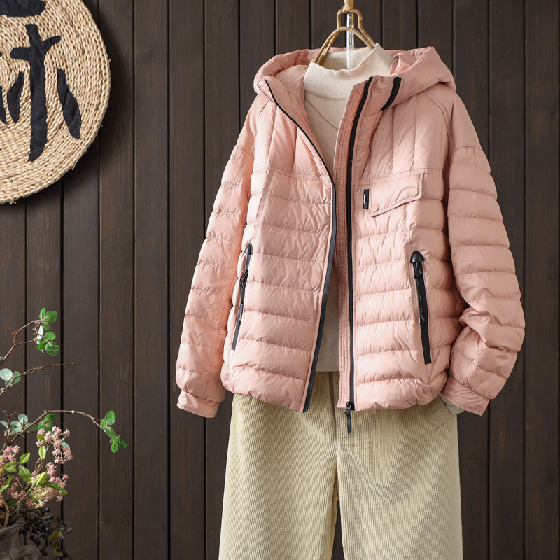 韩版90白鸭绒连帽羽绒服短外套女