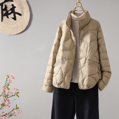 韩版锦纶立领轻薄白鸭绒羽绒服女