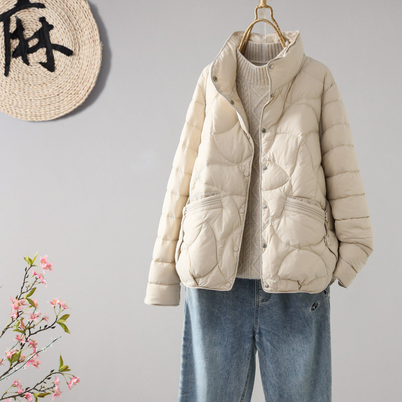 立领90白鸭绒轻薄羽绒服短外套女