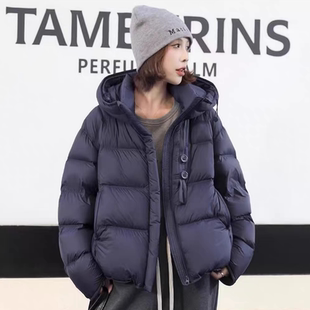 泡芙羽绒服女短款2025冬季新款龟背90白鸭绒连帽白色厚面包服外套