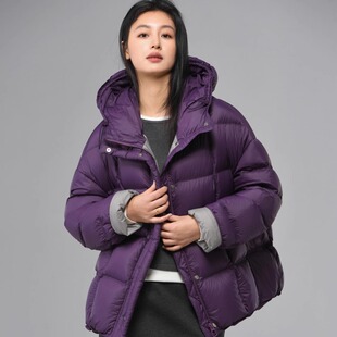 欧货撞色羽绒服女款冬季新款韩版90白鸭绒连帽面包服泡芙加厚外套