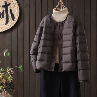 文艺范圆领休闲宽松90白鸭绒羽绒服女韩版单排扣时尚减龄保暖外套