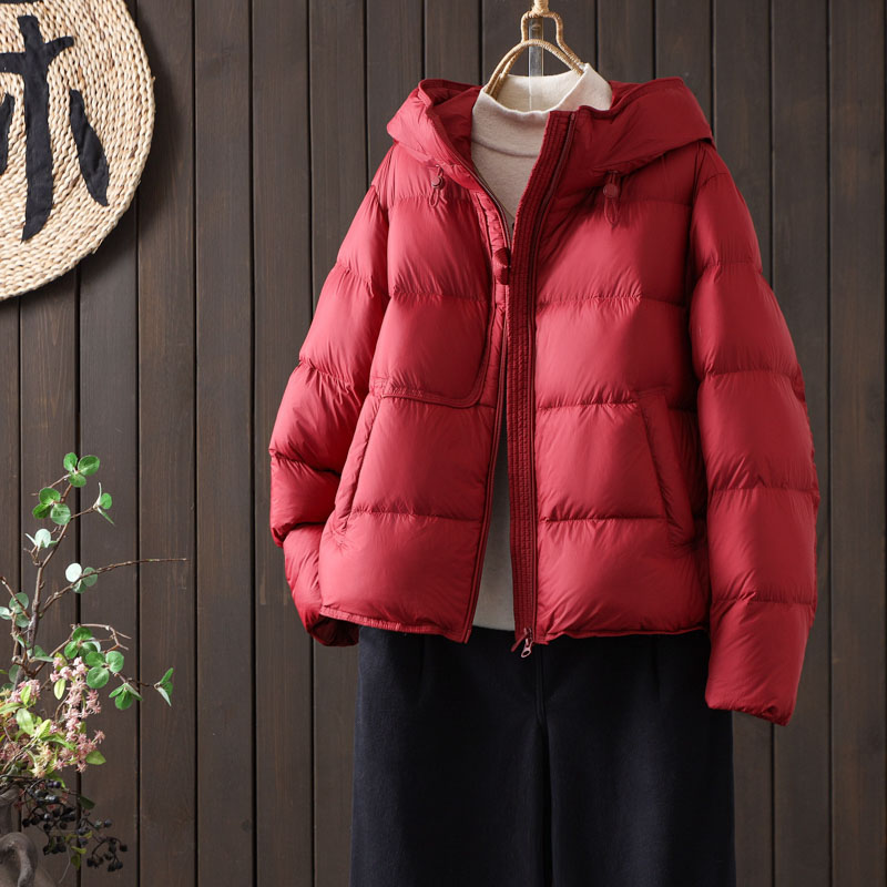 90白鸭绒连帽羽绒服加厚短外套女