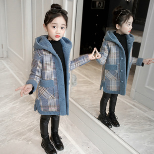 女童加绒加厚毛呢大衣儿童秋冬装连帽外套2025新款韩版呢子洋气潮