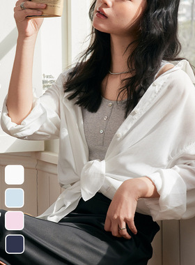 LEGSILK 春夏莱赛尔天丝亚麻衬衫女宽松防晒开衫百搭气质轻薄上衣