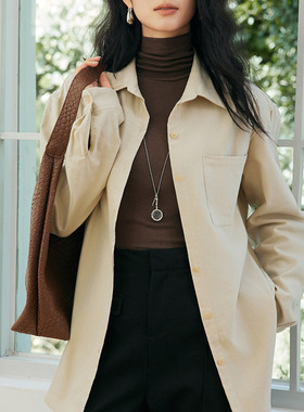 LEGSILK 长袖宽松100%全棉衬衫女生慵懒风穿搭中长款百搭外套上衣