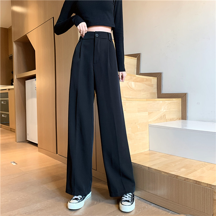 Real shooting autumn Korean high waist slim suit casual pants loose drop feeling floor dragging wide leg pants