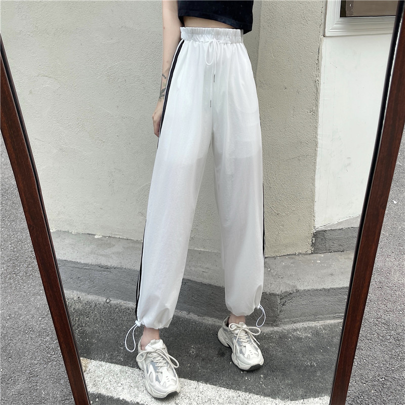 Real shot quick drying sports pants women's bunched foot anti mosquito summer thin loose slim quarter casual pants
