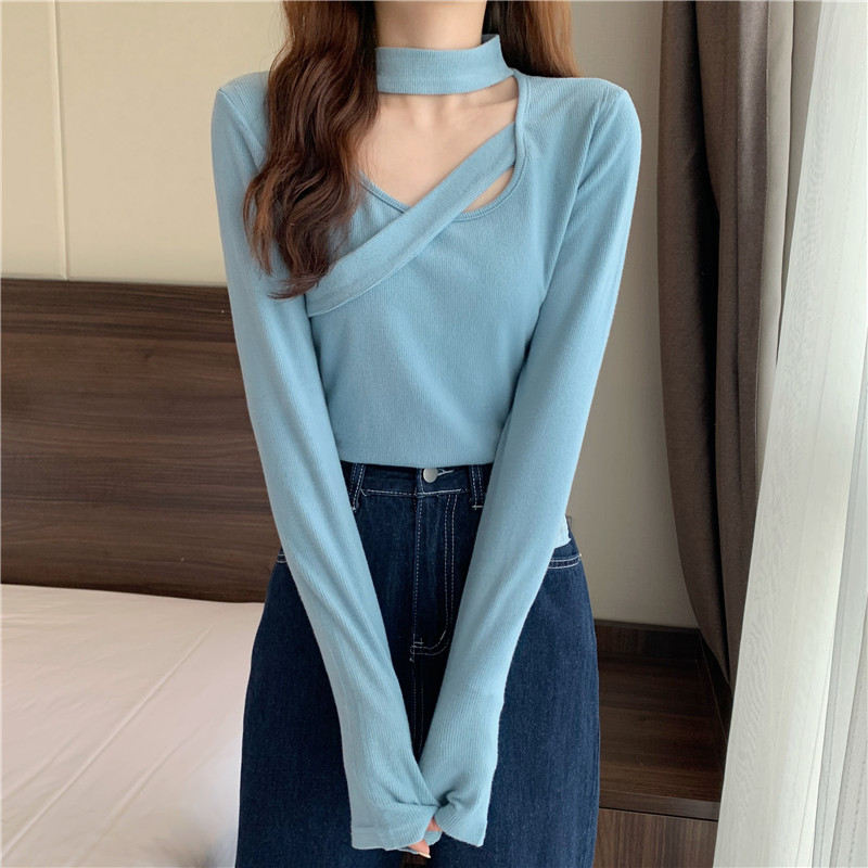 Real shooting base coat women's new autumn and winter with versatile long sleeve T-shirt design