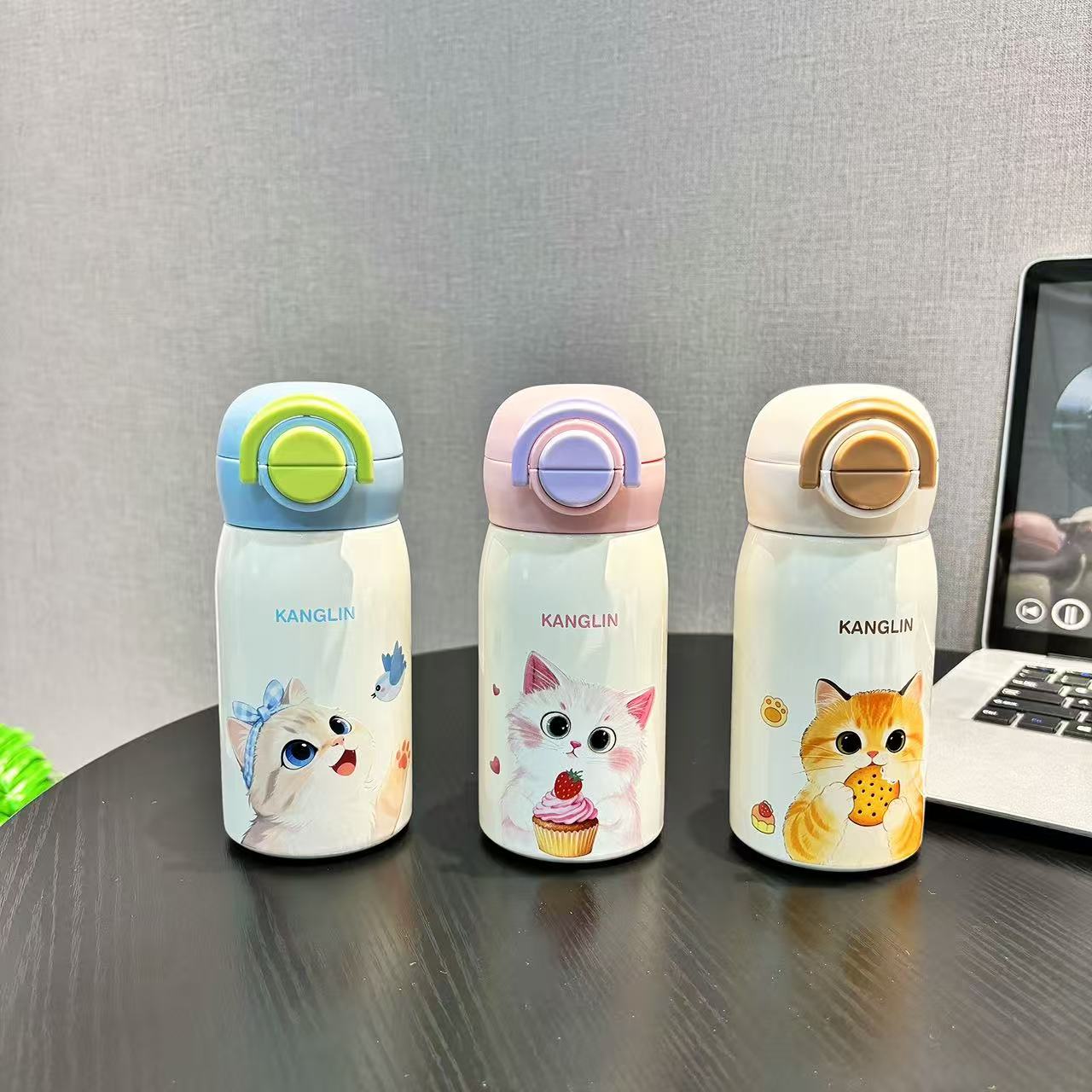 316卡通可爱小猫咪保温杯双饮保冷/保温杯