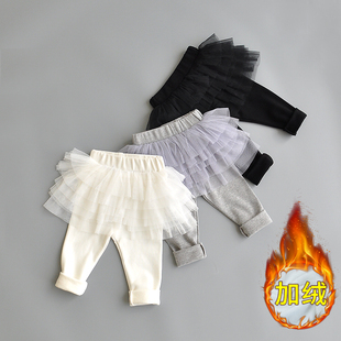 儿童假两件蓬蓬纱裙裤 女童裤 加绒宝宝打底裤 裙秋冬装 洋气 子婴儿裤