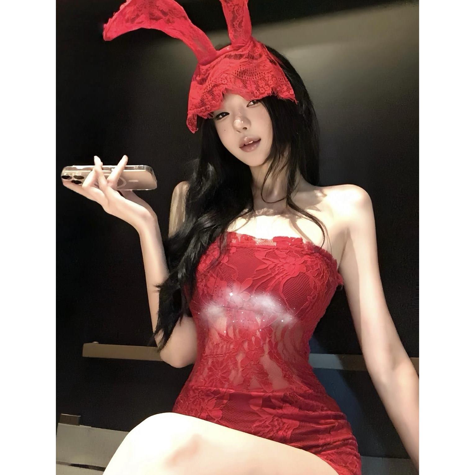 sport性感蕾丝透视内衣套装女高级感纯欲风连体男女可用cos兔女郎