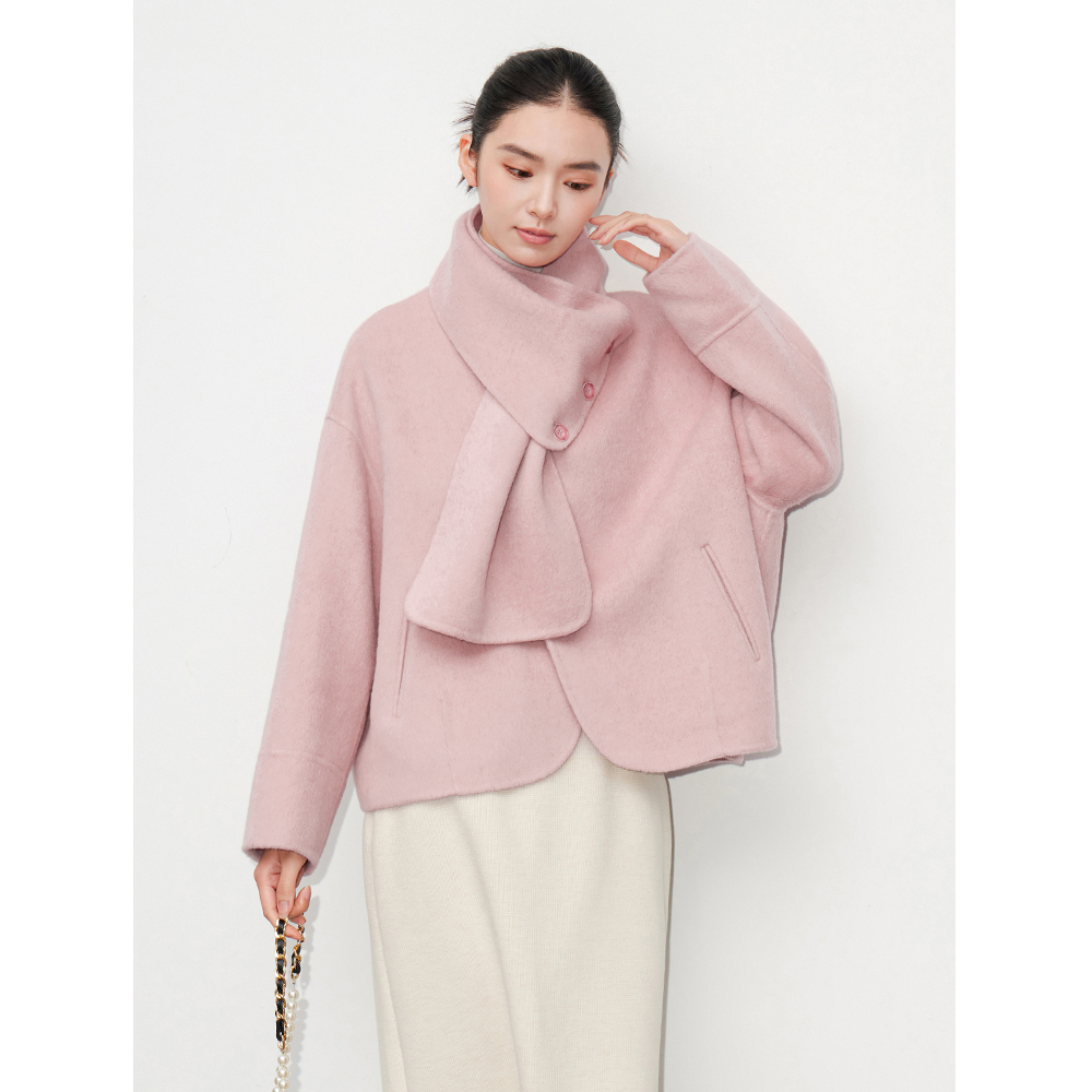 EFEICHIC短款甜美围巾领羊绒大衣