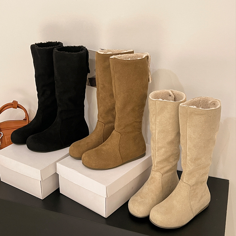 美拉德复古长筒靴女2025新款秋冬加绒褶皱堆堆靴内增高勃肯长靴子