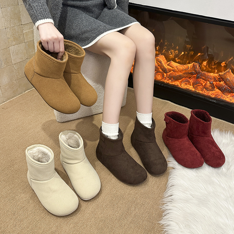 2025年冬季新款平底复古勃肯短筒靴女加绒加厚保暖丑萌雪地靴棉鞋