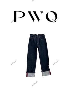 牛仔裤烟管裤脚口翻边撞色明线气质显瘦YL-101702