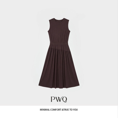 连衣裙醋酸圆领无袖松紧腰百褶裙PLM-26032114-CL