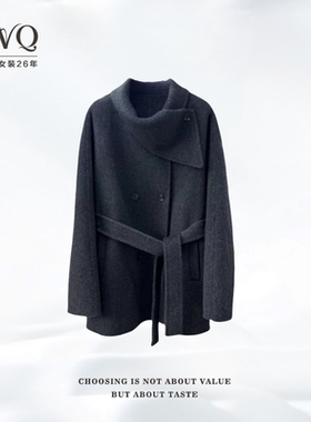 大衣外套骆-驼绒羊-毛围巾领中长款双排扣气质CL-120405