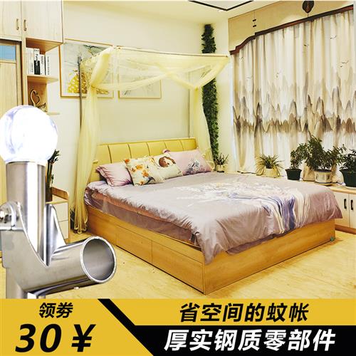 新款蚊帐单门钓鱼杆伸缩加密加厚不锈钢方顶家用床尾开门推拉收缩