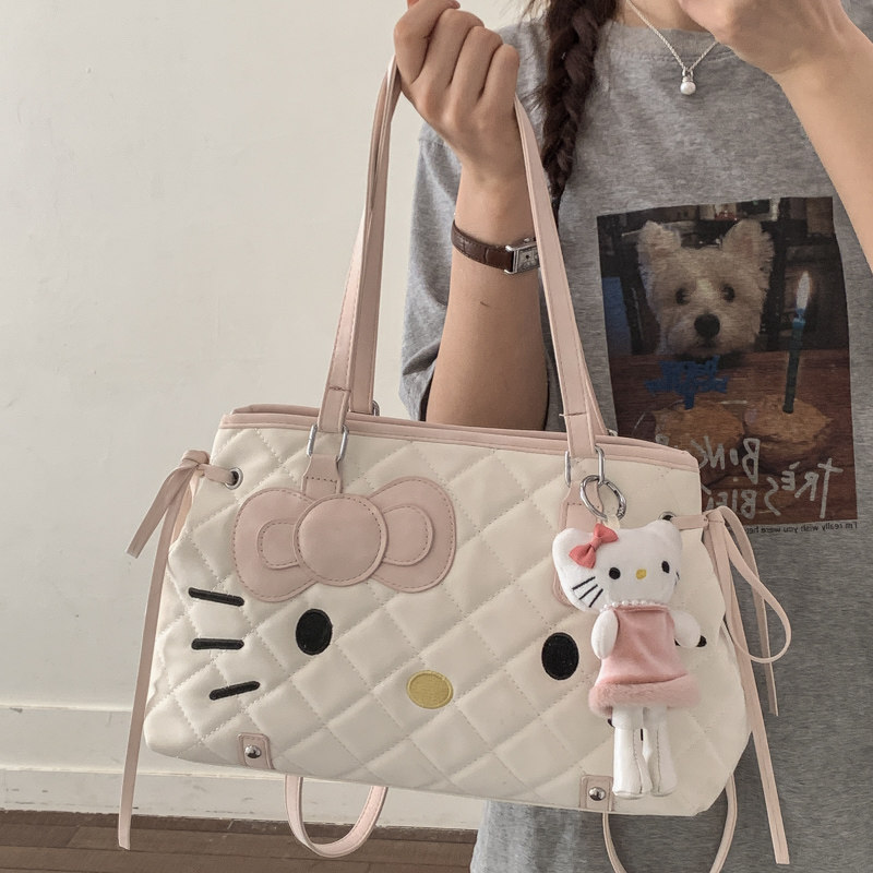 卡通可爱HelloKitty手提包女2026新款菱格双肩大包包高颜值三用包