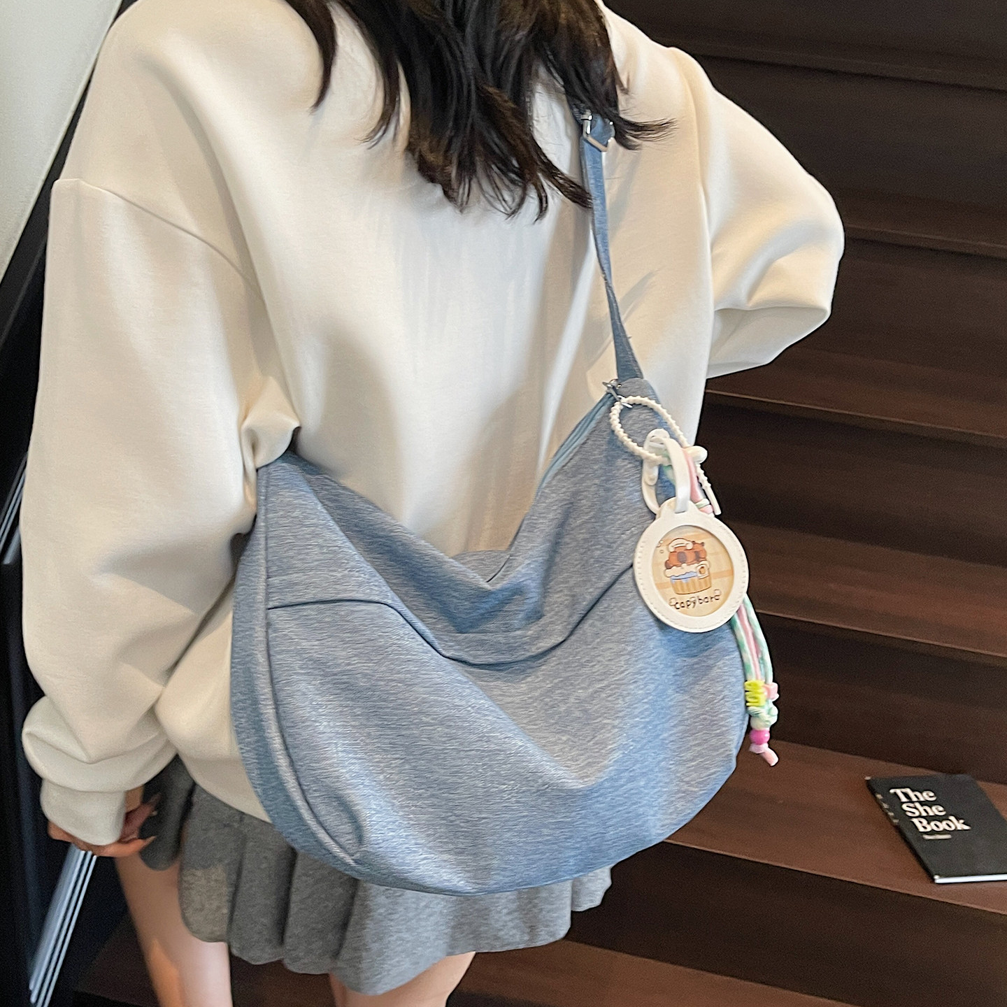 韩版百搭文艺牛仔帆布包女夏季新款时尚休闲托特包小众饺子斜挎包