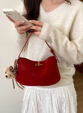 高级感小众新款红色新娘手提包女百搭锁扣小包包结婚洋气斜挎包