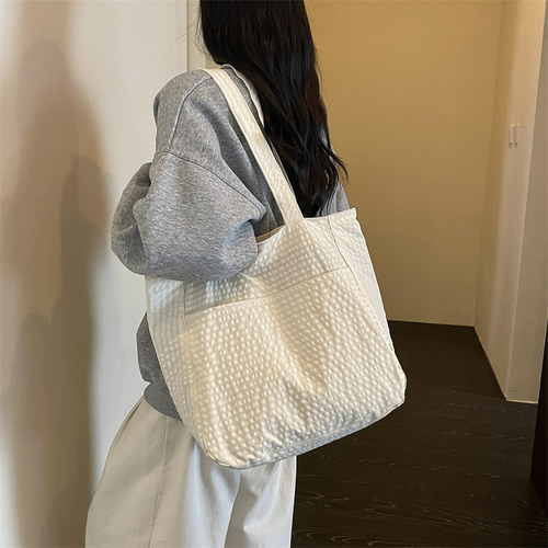 2026新款条纹帆布托特包通勤包