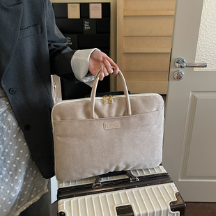 商务风麂皮绒手提电脑包女14/16寸大容量通勤托特包高级感公文包