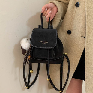 复古磨砂双肩小包包女2025新款通勤百搭超火小背包高级感精致书包