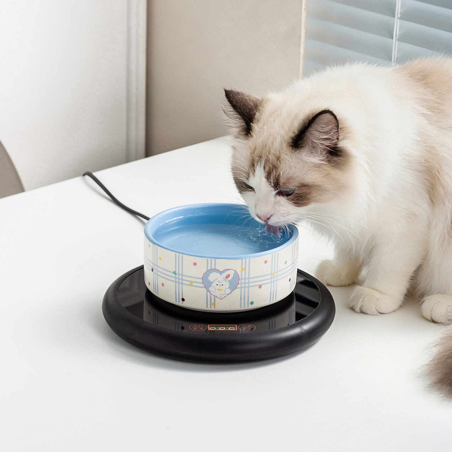 钢琴兔系列恒温直口碗陶瓷宠物碗防打翻猫碗狗碗大容量食盆喝水碗