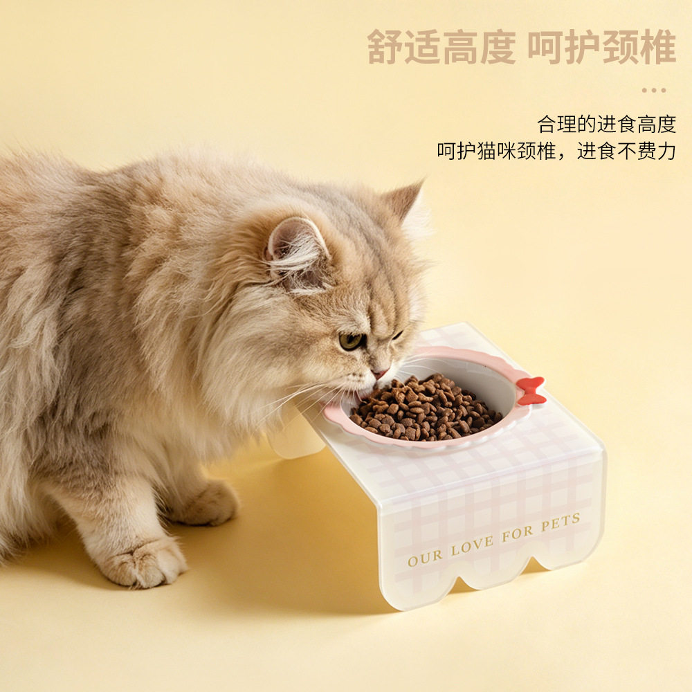 可爱陶瓷猫碗狗碗护颈防打翻宠物碗猫咪罐头喝水陶瓷碗粮食盆