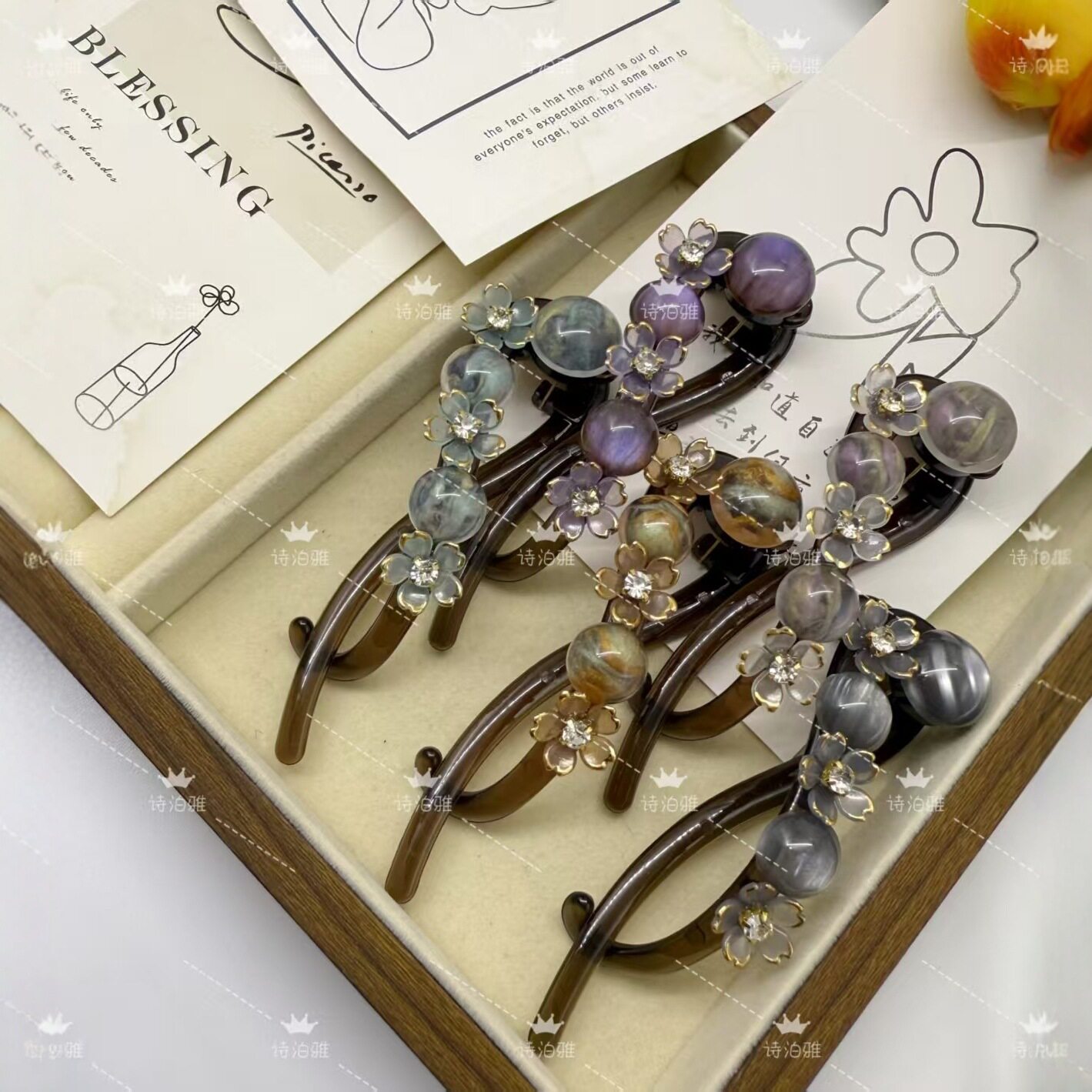 新款DIY树脂贴片拉斯效果多色水墨色百搭 发夹 耳夹 手机壳 饰品